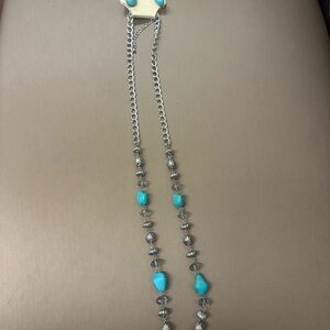 Elegant Silver and Blue Beaded Necklace with matching earrings